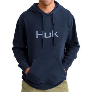 Men’s Huk Navy Blue with Blue Logo Hoodie Size Large